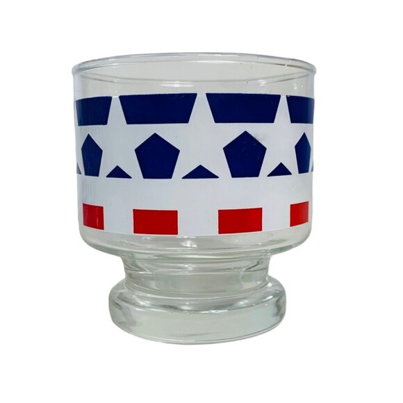 USA Patriotic Pedestal Glasses Set of 4 VTG Red White Blue Star Drinkware Cockta - Picture 5 of 16